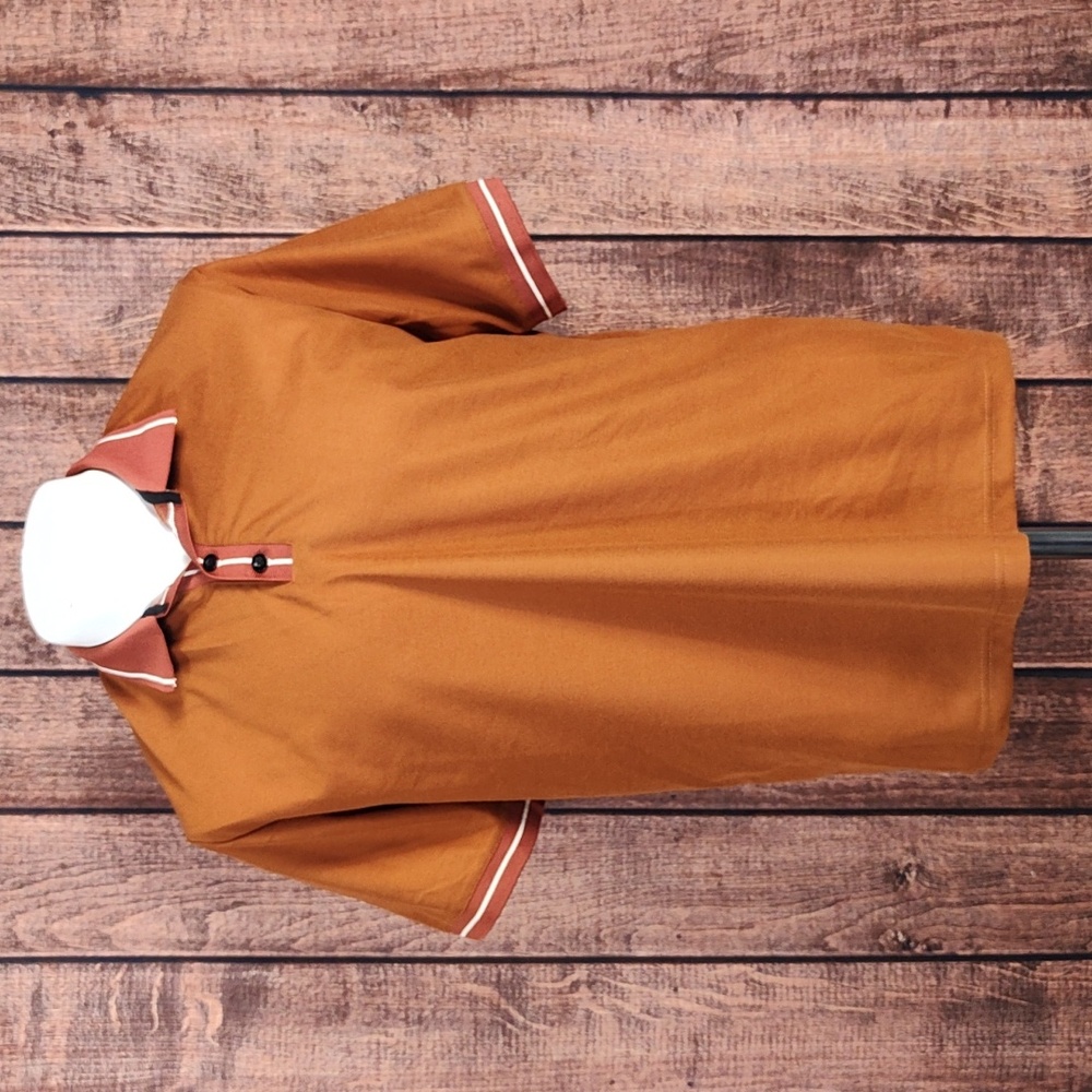 Retro Brown Knit Mens Short Sleeve Shein Polo Shirt Excellent Condition